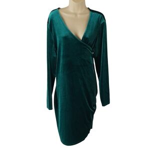 Intempo Chic Velvet Long Sleeve Dress in Teal
